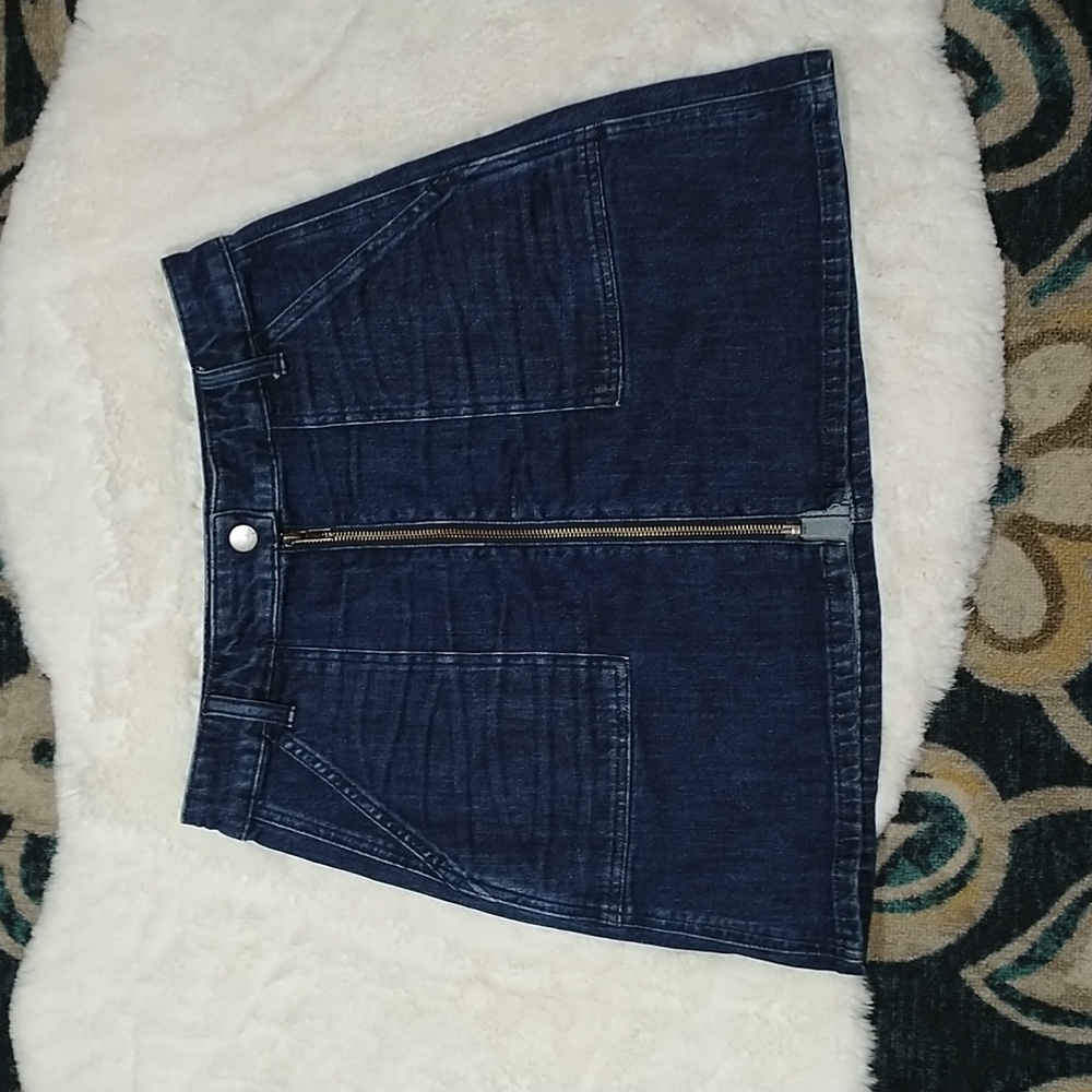 Madewell zip front dark wash jean mini skirt sz 27
